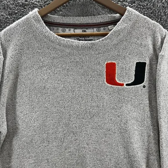 Miami Hurricanes Three Square Sweatshirt Mens 2XL Gray Logo Pullover Crewneck - Picture 3 of 11